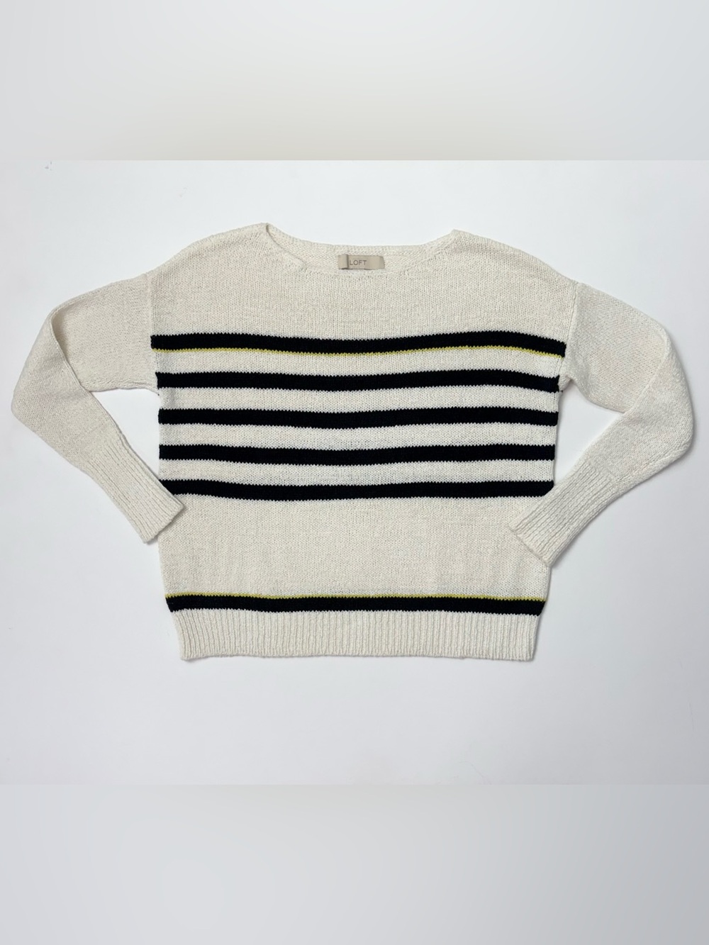 Ann Taylor Loft Off-White Black Nautical Striped Knit Sweater Sz S